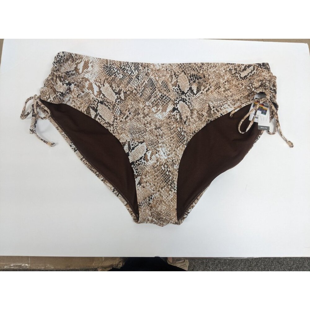 Time and Tru Snake Skin Brown Mid Rise Swim Bikini Bottom Plus Size 2X 20W-22W